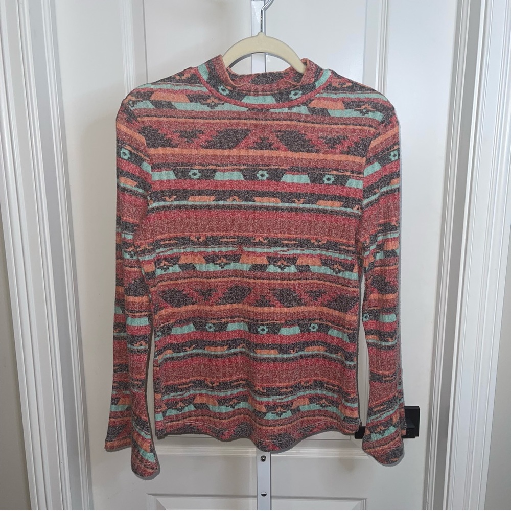 Wrangler Retro Southwestern Aztec Print Long Sleeve Top Women’s M Western Boho